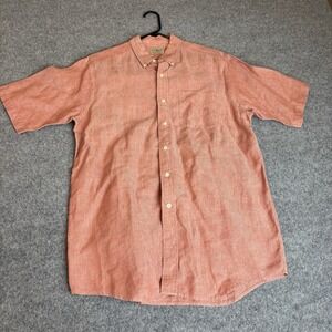 Ll Bean Shirt Men's Medium Vintage Orange Short Sleeve Button Down Casual Wear